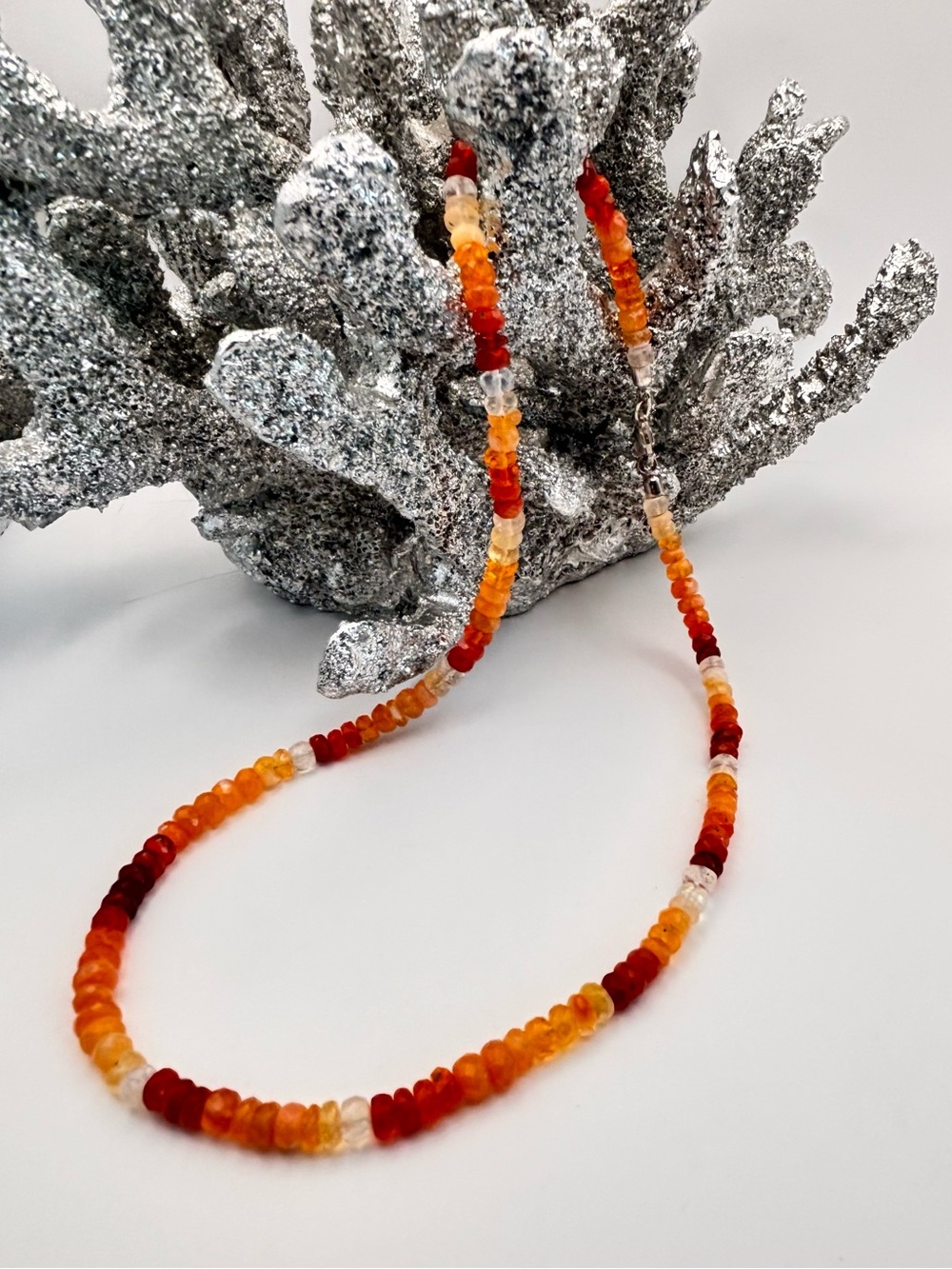 Natural Fire Opal Gemstone 925 Sterling Silver Necklace